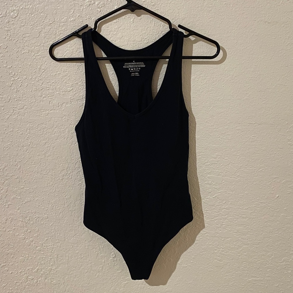 Black TNA Bodysuit Deep V Racerback Thong Cut Size Medium